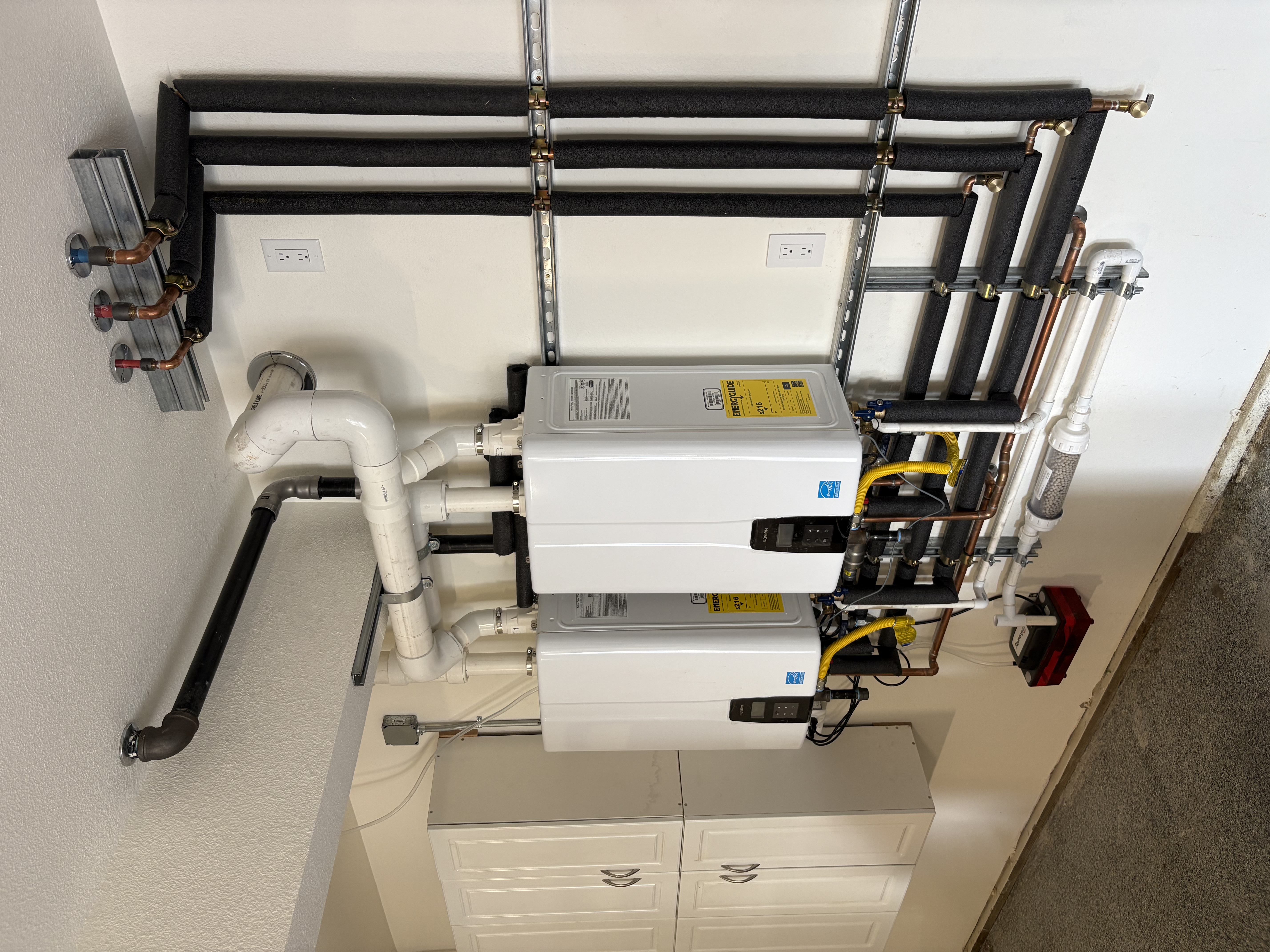 Dual tankless water heater installation